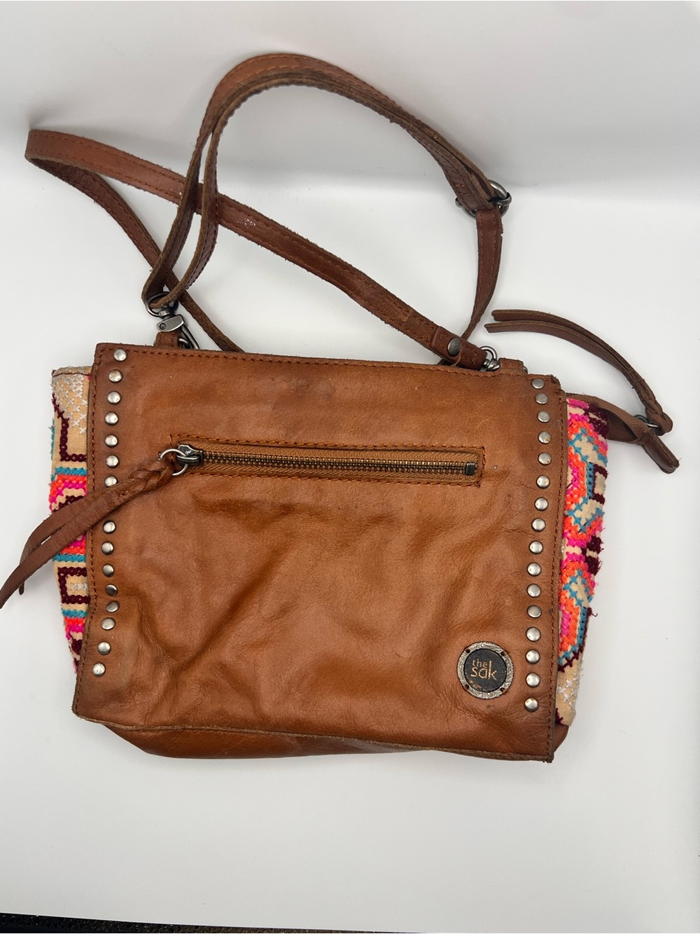 The Sak Silverlake Crossbody Bag Leather Studded Aztec Boho Brown